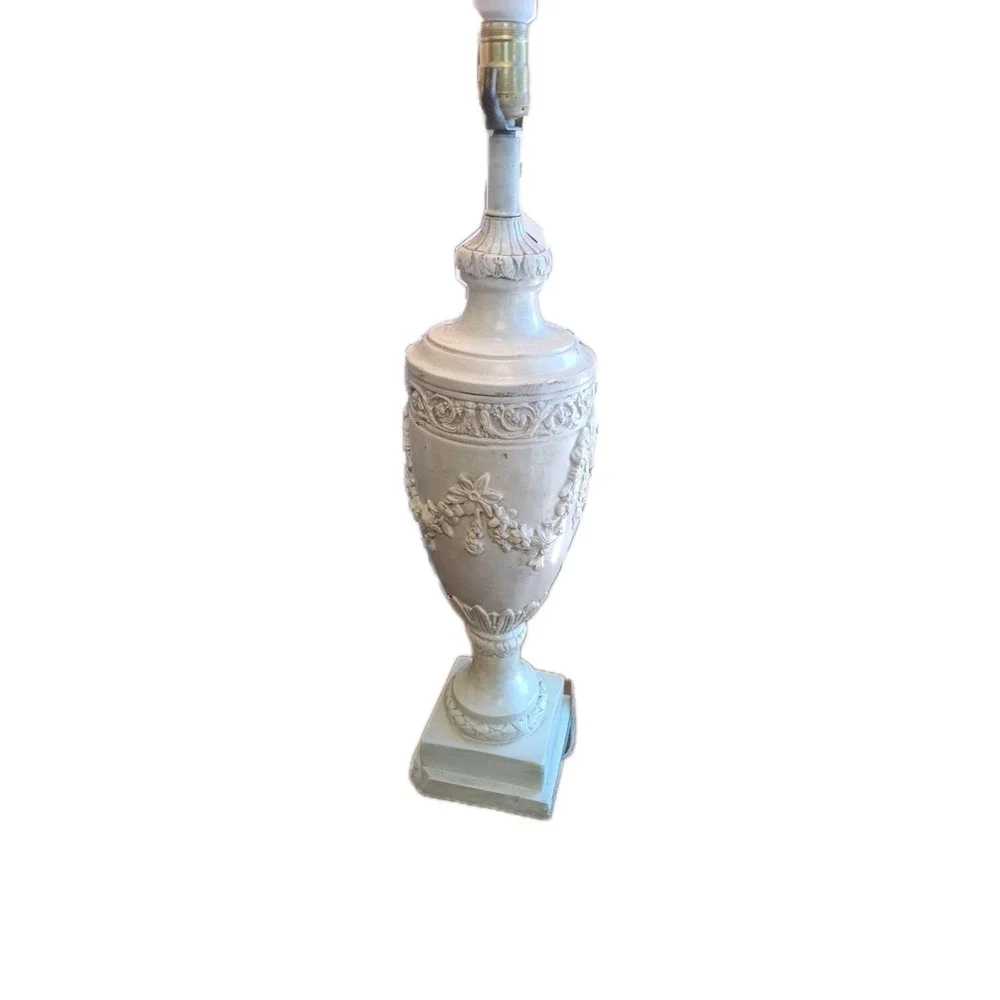 Large Carved Decorative Cream Colored Neoclassical Style Table Lamp